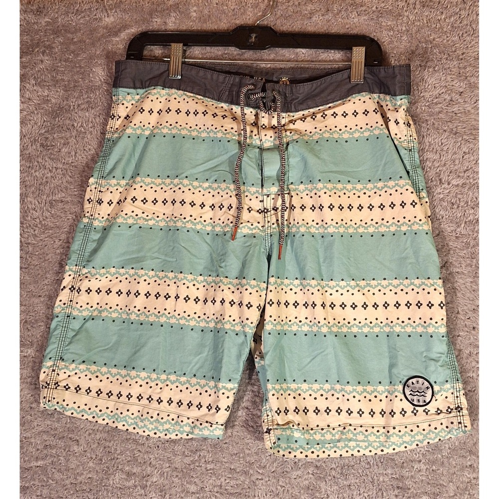 Katin USA Mens Board Shorts Size 33 Surf Beach Swim Trunks Floral Polka Dot